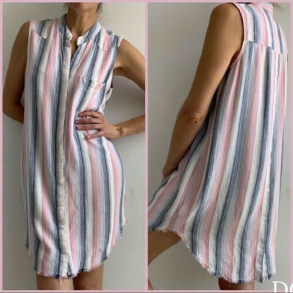 Cloth & Stone Sunburst Stripe Button Back Raw Hem Dress Cover-Up S